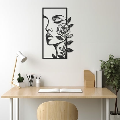 Woman Face And Rose Metal Wall Art