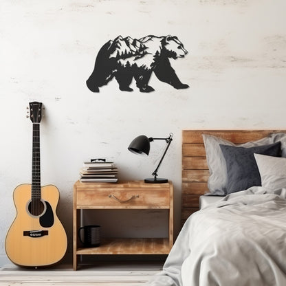 Metal Wall Decor With Forest And Pine Figures In A Bear Silhouette