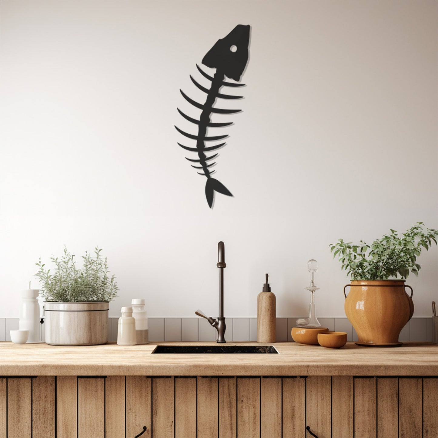 Having Awns Fish Skeleton Metal Wall Art