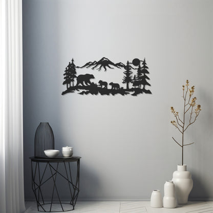 Mountain Forest And Animal Silhouettes Metal Wall Art Decor