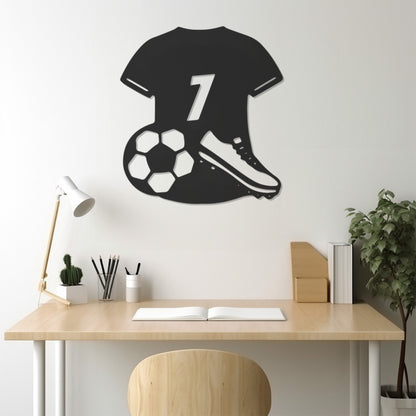 Ronaldo Number 7 Jersey Football Ball And Football Boots Metal Wall Decor