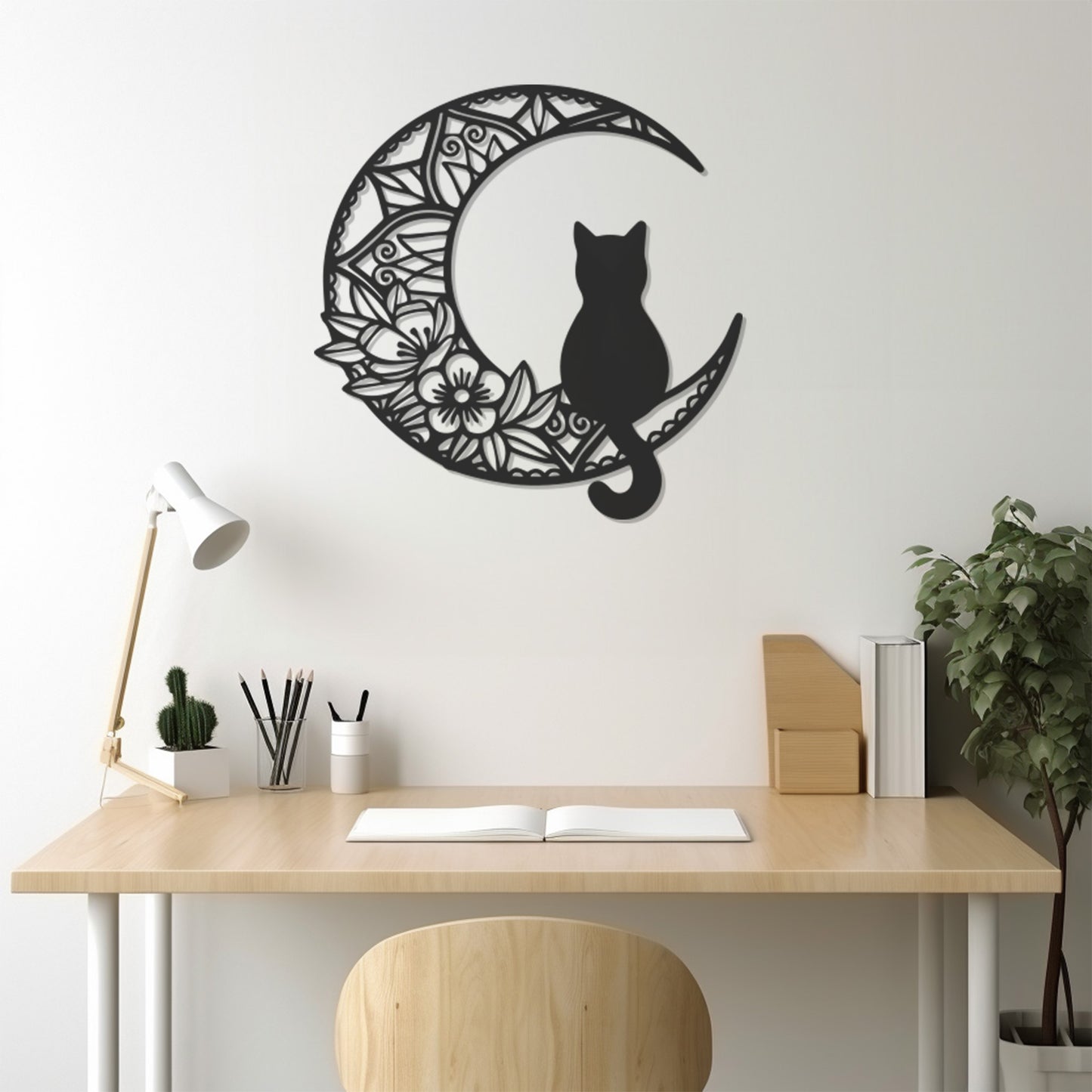 Cat Sitting On The Moon Metal Wall Art Decor