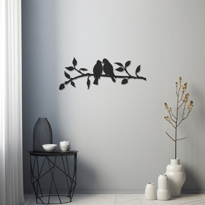 Silhouette Of 2 Birds Sitting On A Tree Branch Metal Wall Decor