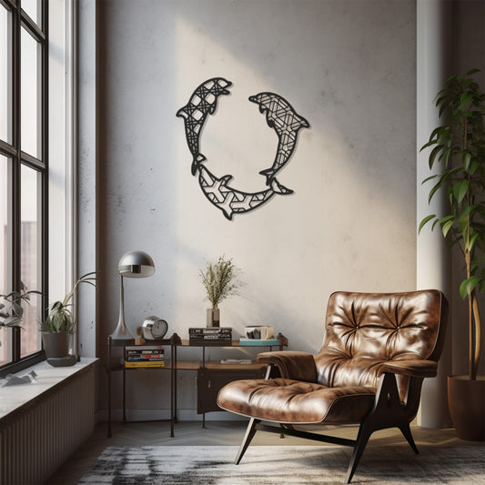 With Shaped Patterns On It ,Dance Of Dolphins Metal Wall Art