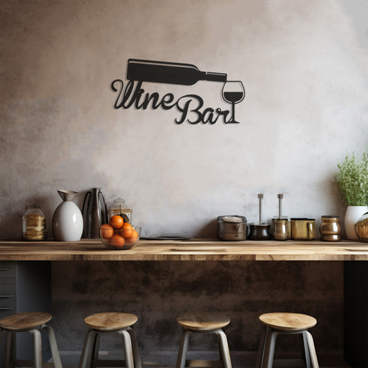 Wine Bar Metal Wall Decor With Wine Glasses And Wine Silhouette