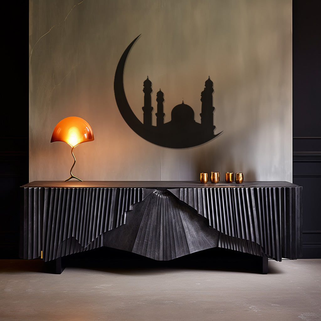 Mosque Silhouette Metal Wall Art On The Moon