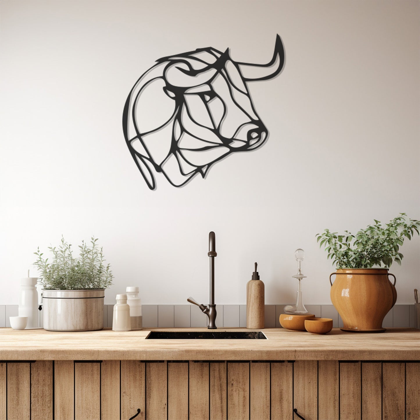 Geometric Bull Figure Line Art Metal Wall Art
