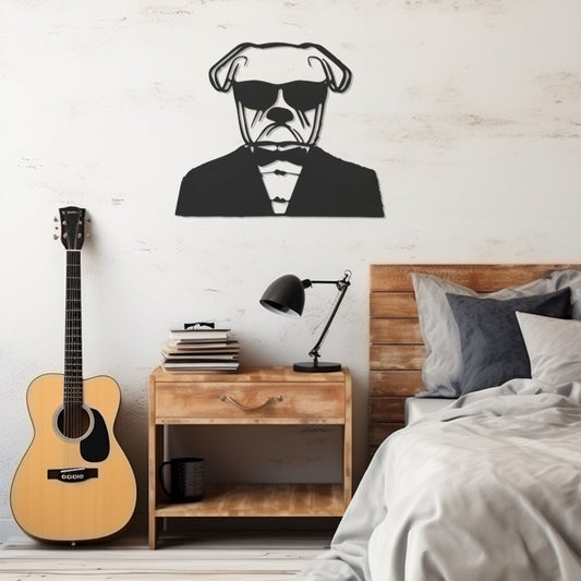 With Suit Dog In Glasses And Suit Metal Wall Art, Metal Wall art