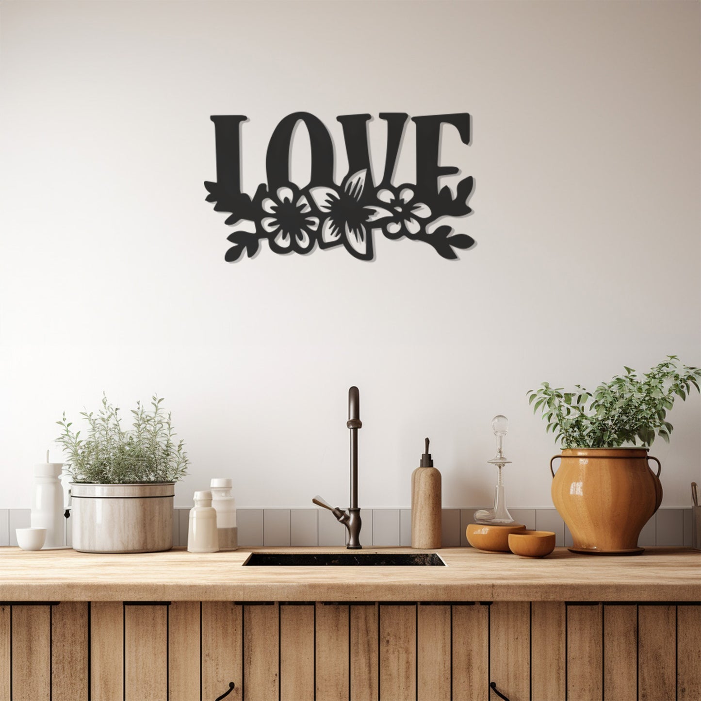 Love Lettering Metal Wall Decor With Flowers Underneath