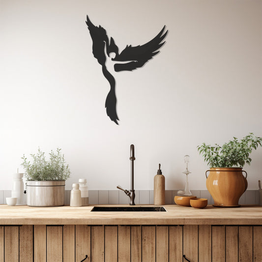 Silhouette Of Bird And Dancing Woman, Wall Decor, Metal Wall art