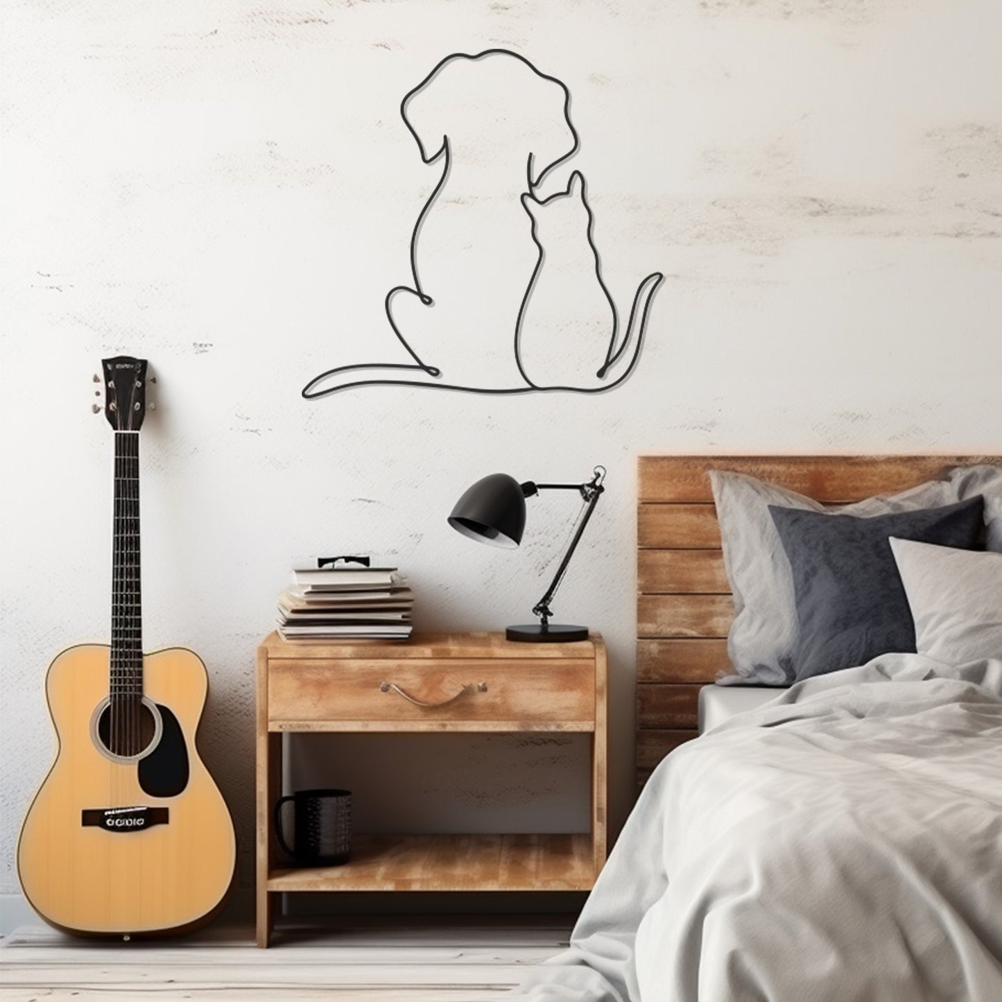Dog And Cat Line Art Metall Wall Decor