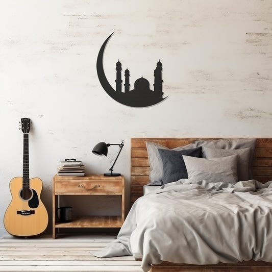 Mosque Silhouette Metal Wall Art On The Moon, Metal Wall art