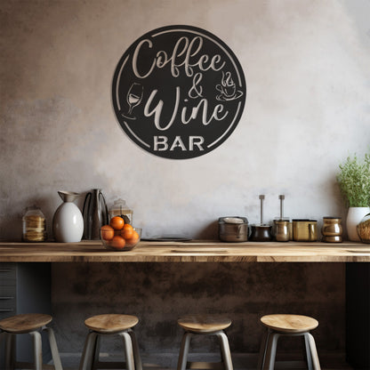 Round Metal Wall Decor With Coffe Wine Bar Lettering