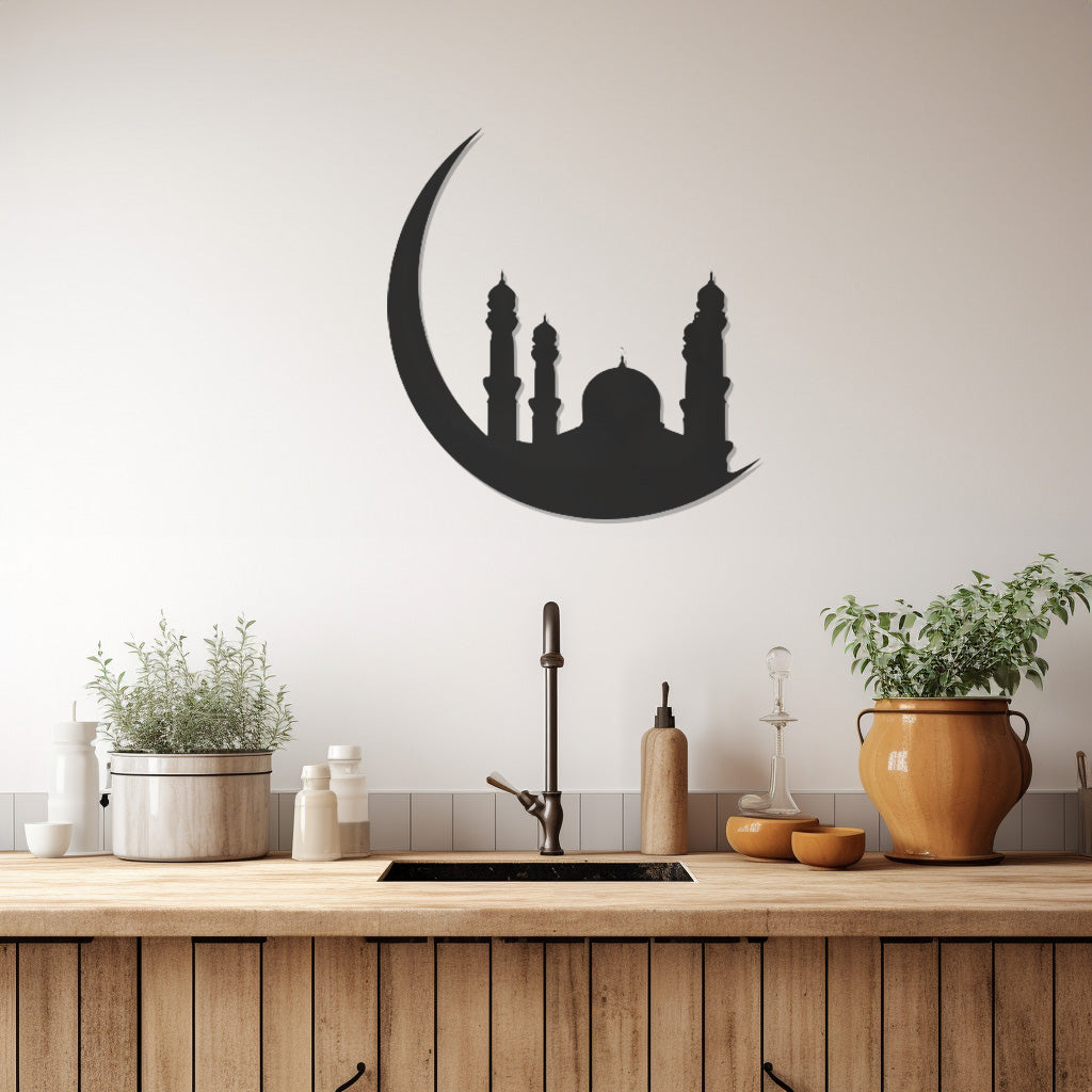 Mosque Silhouette Metal Wall Art On The Moon