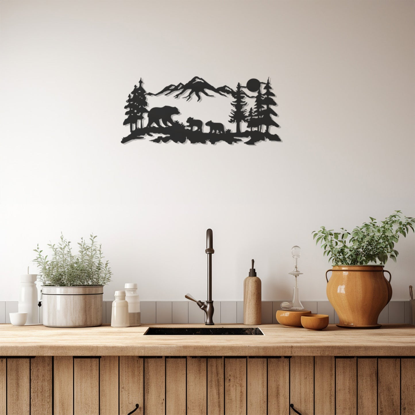 Mountain Forest And Animal Silhouettes Metal Wall Art Decor