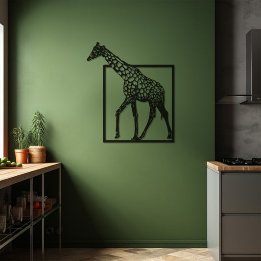 Giraffe Figure Coming Out Of The Frame Metal Wall Art, Metal Wall art