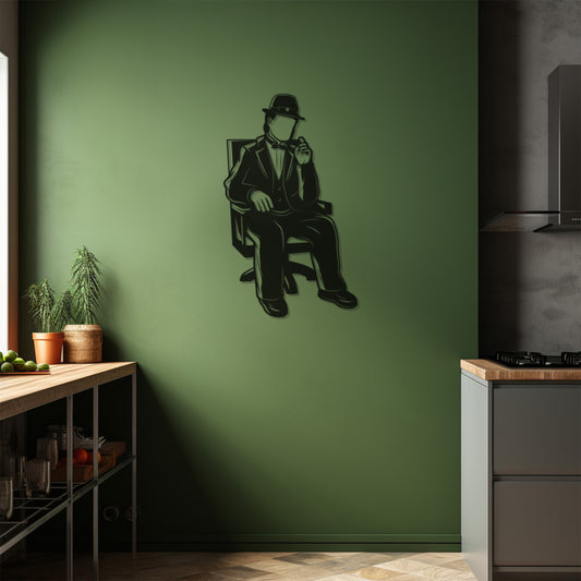 With Hat And Bow Tie Sitting Man Metal Wall Art, Metal Wall art