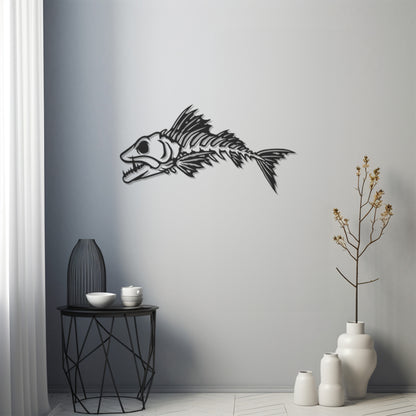 Looking Angry,Fish Skeleton Icon Metal Wall Art