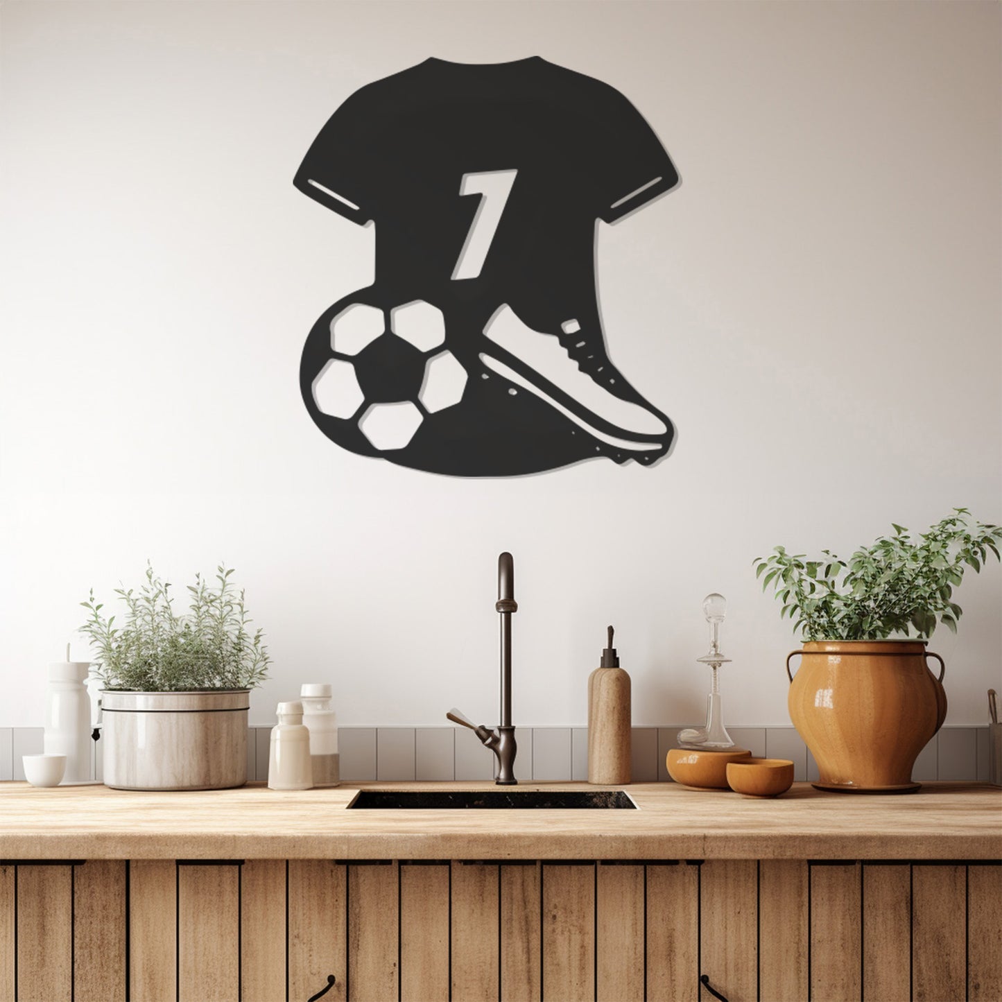 Ronaldo Number 7 Jersey Football Ball And Football Boots Metal Wall Decor