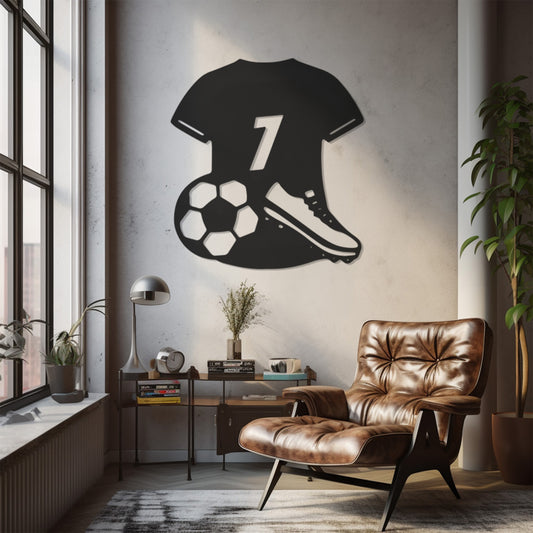 Ronaldo Number 7 Football Ball And Football Boots Metal Wall Decor