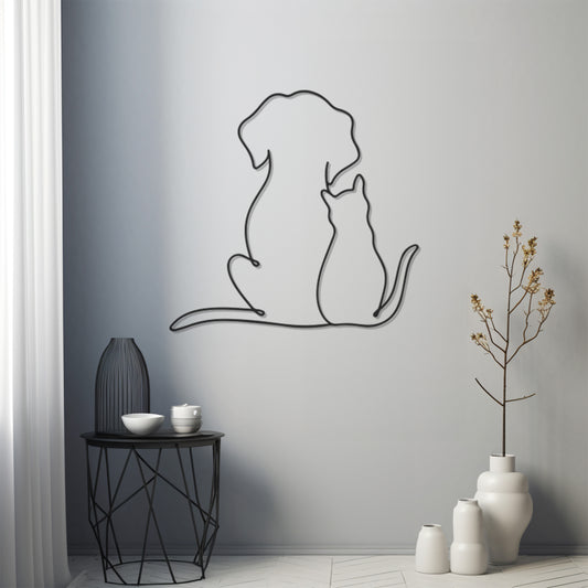 Dog And Cat Line Art Metall Wall Decor, Wall Decor, Metal Wall art