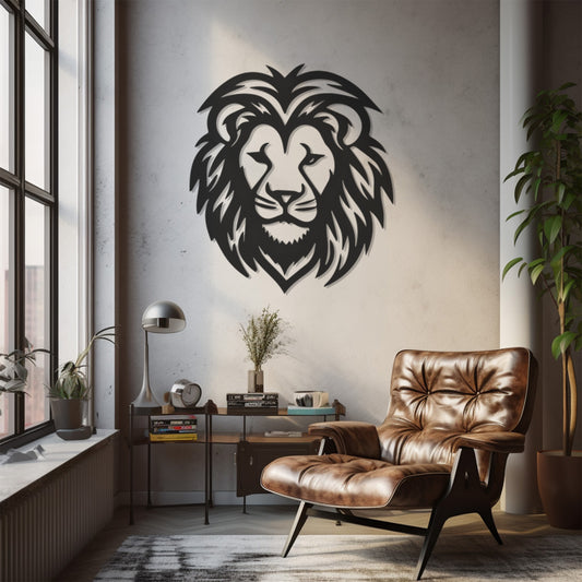Geometric Lion Head Silhouette Metal Wall Art, Metal Wall art
