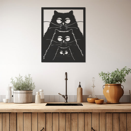 Confused Cat Family Metal Wall Art, Wall Decor, Metal Wall art