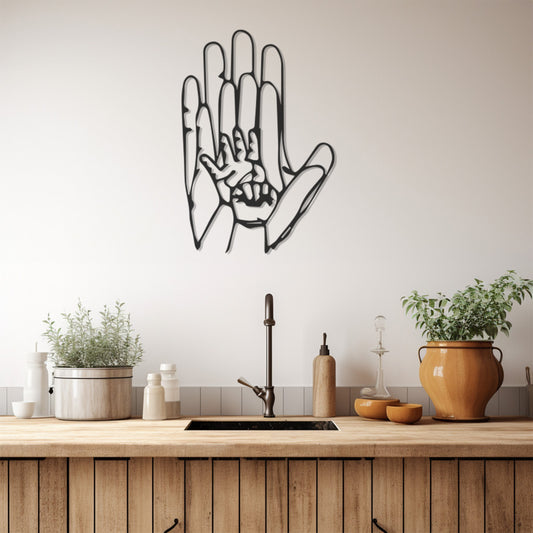 Family Hand Design Metal Duvar Decor Line Art, Metal Wall art