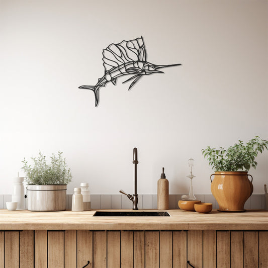 Geometric Patterned Swordfish Figure Metal Wall Decor, Metal Wall art
