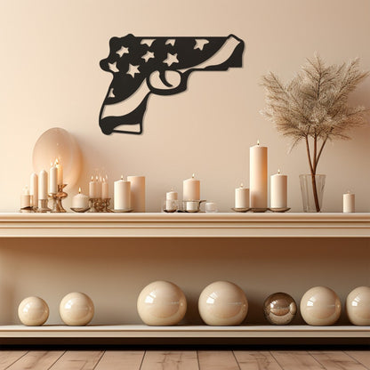 American Flag Gun Design Metal Wall Art, Patriotic Home Decor