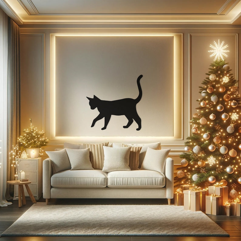 Feline Silhouette Metal Wall Art for Living Room, Office - Chic Indoor Decor