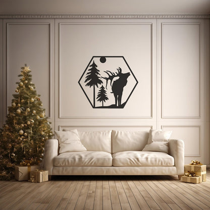 Rustic Deer Metal Wall Art for Christmas Decor, Living Room - Festive Holiday Wall Accent