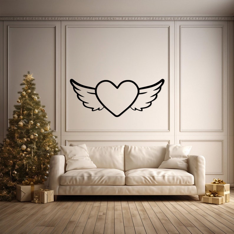 Winged Heart Metal Wall Art for Romantic Decor, Bedroom - Love Symbol