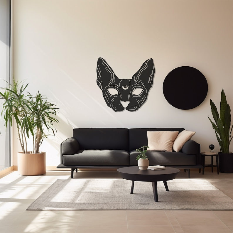 Sphinx Inspired Metal Wall Art, Elegant Cat Silhouette Home Decor