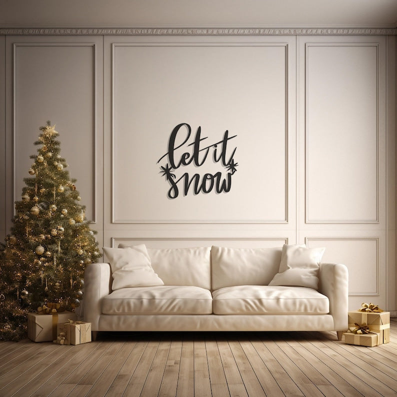 Let It Snow Elegant Metal Wall Art for Holiday Decor, Cozy Spaces - Chic Winter Decoration
