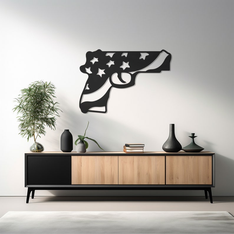 American Flag Gun Design Metal Wall Art, Patriotic Home Decor