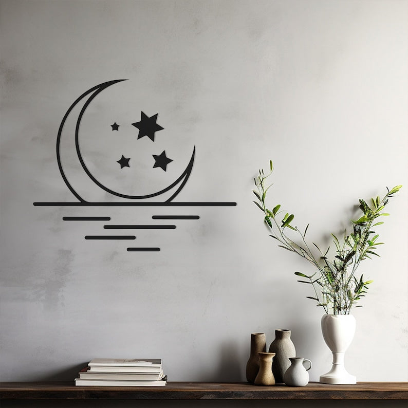 Star Pattern Metal Wall Art, Unique Moon Design Wall Decor