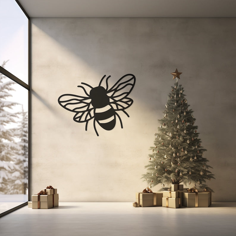 Large Bee Metal Wall Art for Garden Room, Patio - Nature-Inspired Outdoor Decor