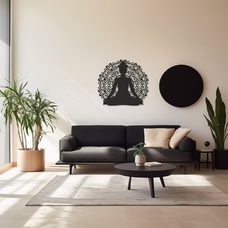 Zen Yoga Wall Art,Serene Meditation Scene Metal Decor