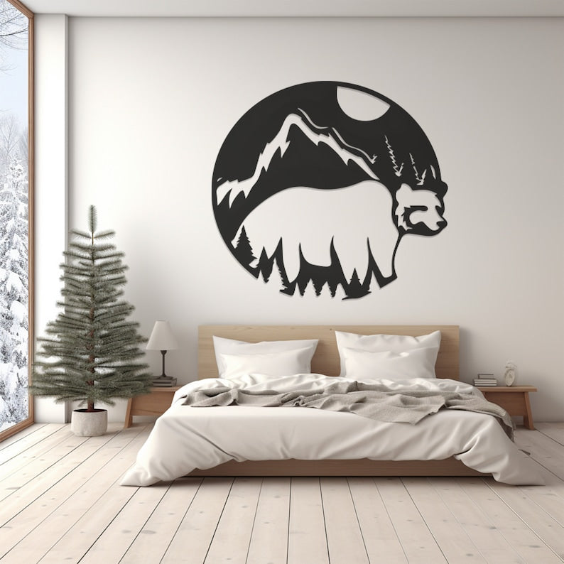 Rustic Bear Pattern Wall Art, Durable Metal Decor