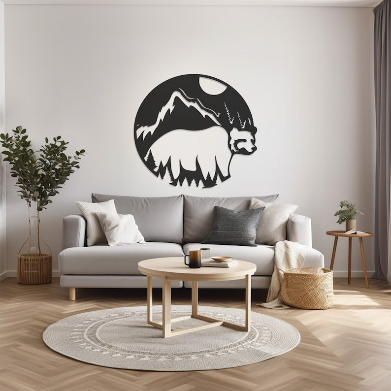 Rustic Bear Pattern Wall Art, Durable Metal Decor
