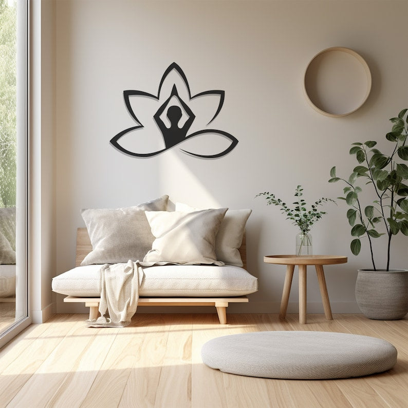 Zen Yoga Design Metal Wall Art, Serene Meditation Decor Sculpture